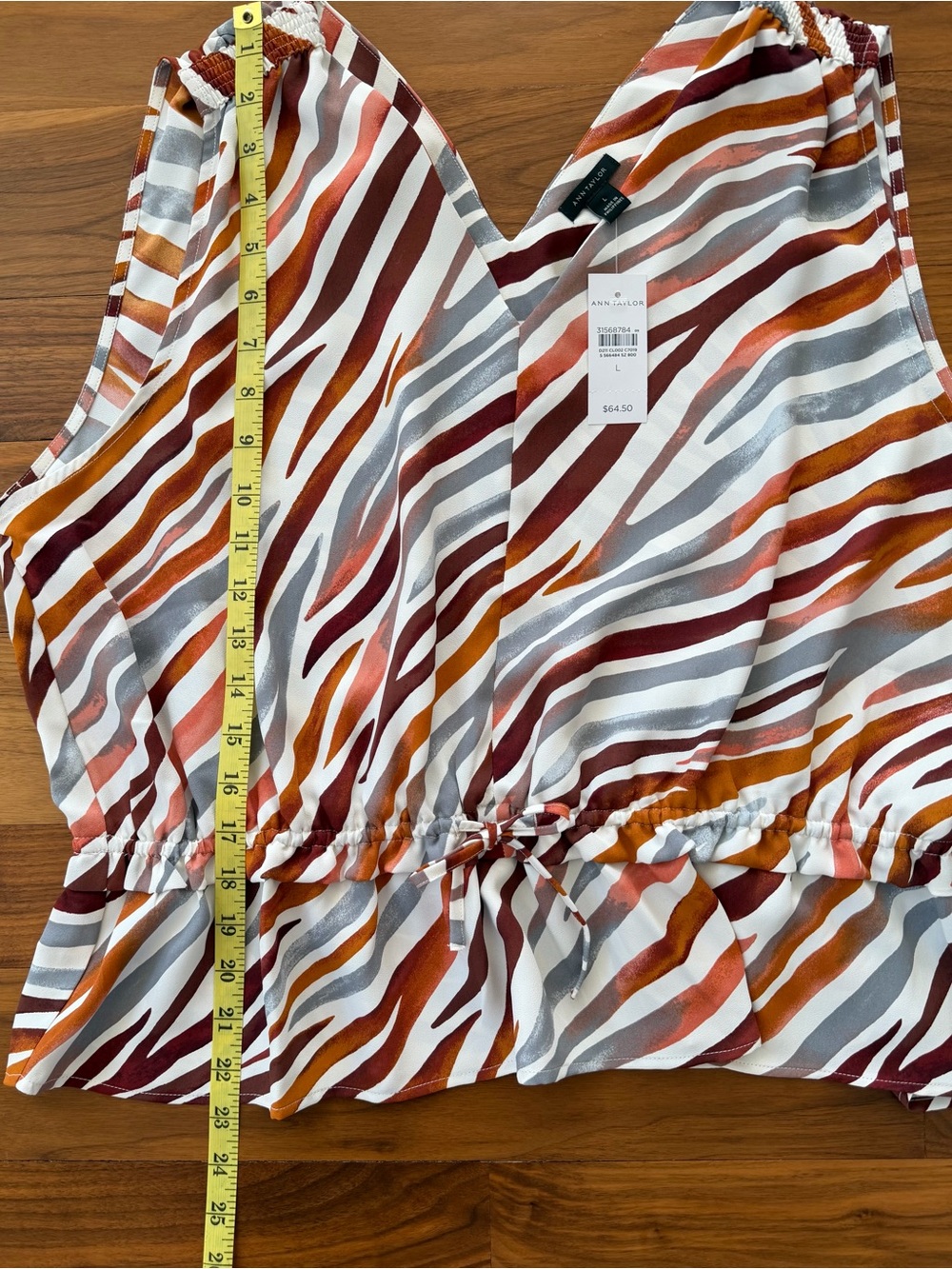 NWT Ann Taylor Zebra Stripe Moroccan Spice Sleeveless Peplum Top Size L Brown - Picture 9 of 16